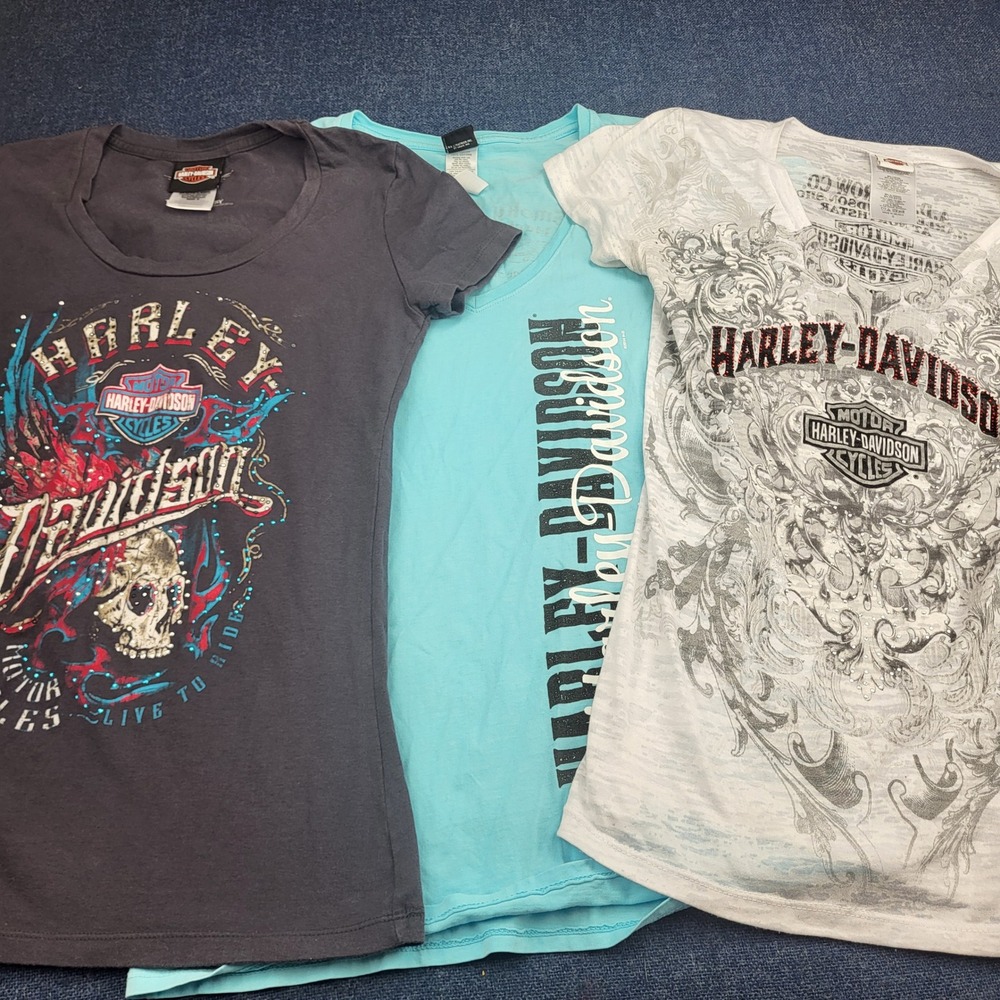 Harley Davidson Womens Graphic T-Shirt Bundle Lot of 3 XS S Biker Moto Tees